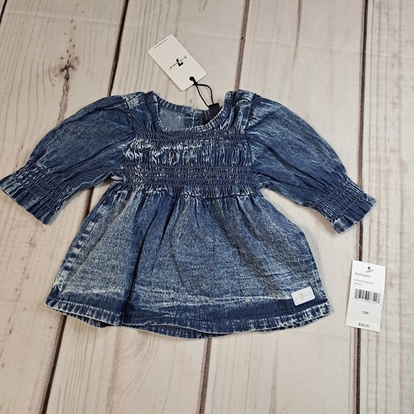 7 For All Mankind 12M Denim Rouched Top - Picture 1 of 8